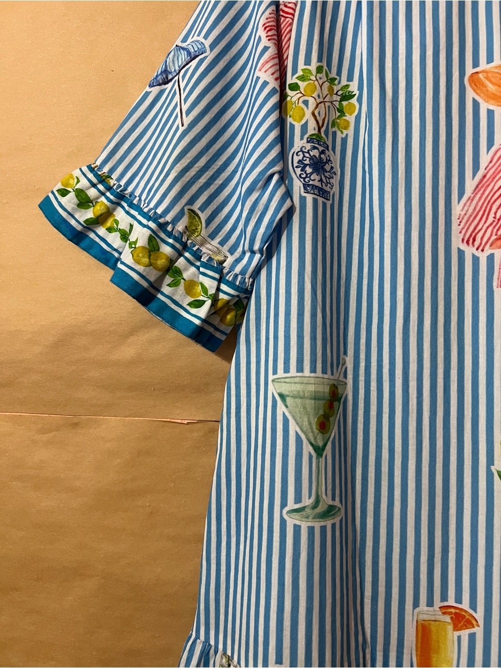 IslaPayal | Lisbon Mini Dress Martini Blue Stripe Lemons Button Front Size XL - Picture 11 of 12